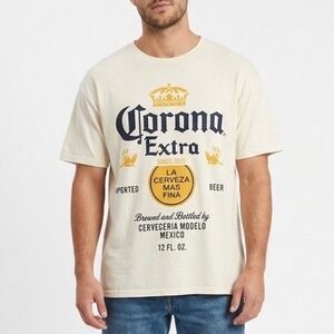 Vintage Corona Extra Beer T-Shirt Mens 2XL Beige Graphic Cotton Short Sleeve